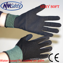 NMSAFETY negro a base de agua PU guantes de mano PU pu espuma guantes de trabajo